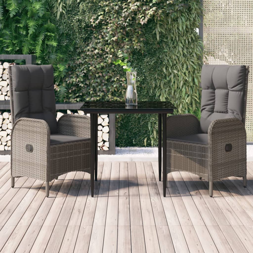 vidaXL 3-delige Tuinset met kussens poly rattan zwart
