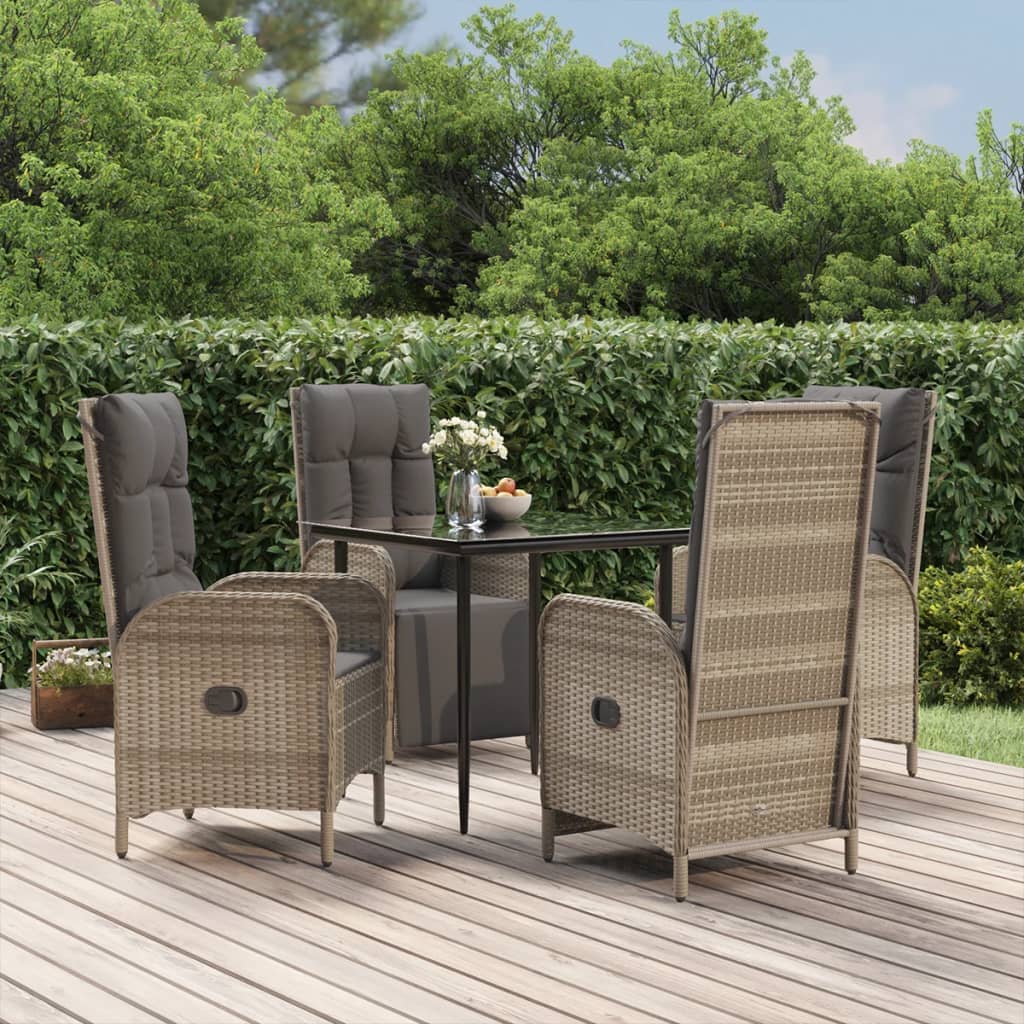 vidaXL 3-delige Tuinset met kussens poly rattan zwart