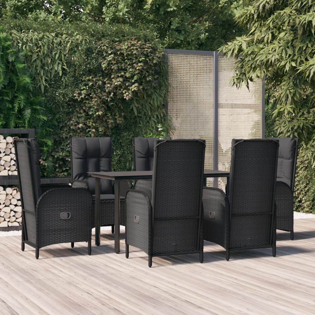 vidaXL 3-delige Tuinset met kussens poly rattan zwart