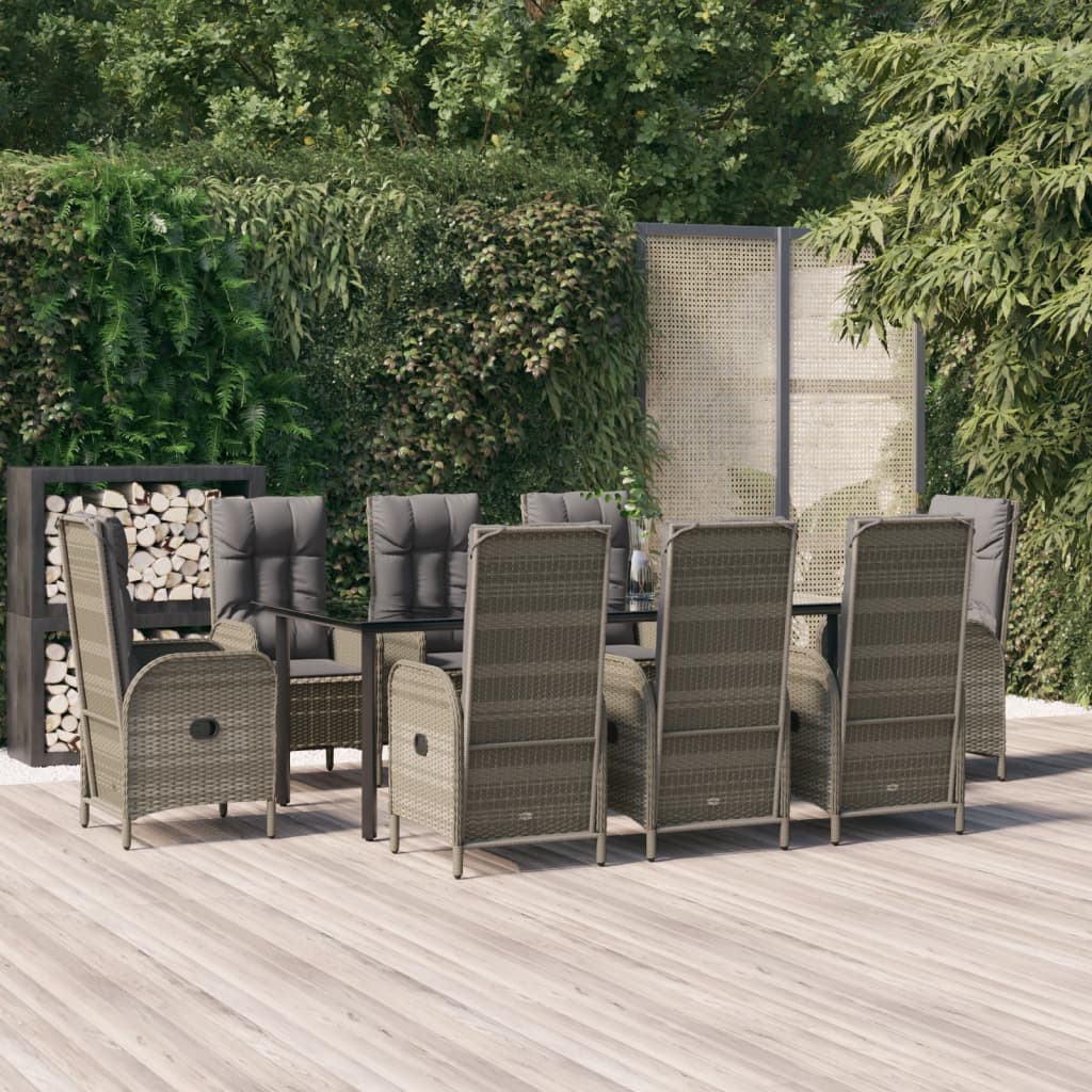 vidaXL 3-delige Tuinset met kussens poly rattan zwart