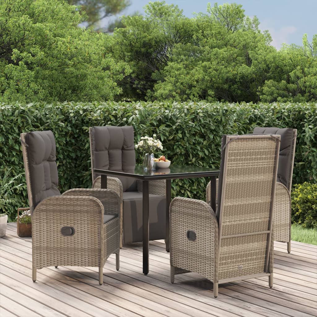 vidaXL 3-delige Tuinset met kussens poly rattan zwart