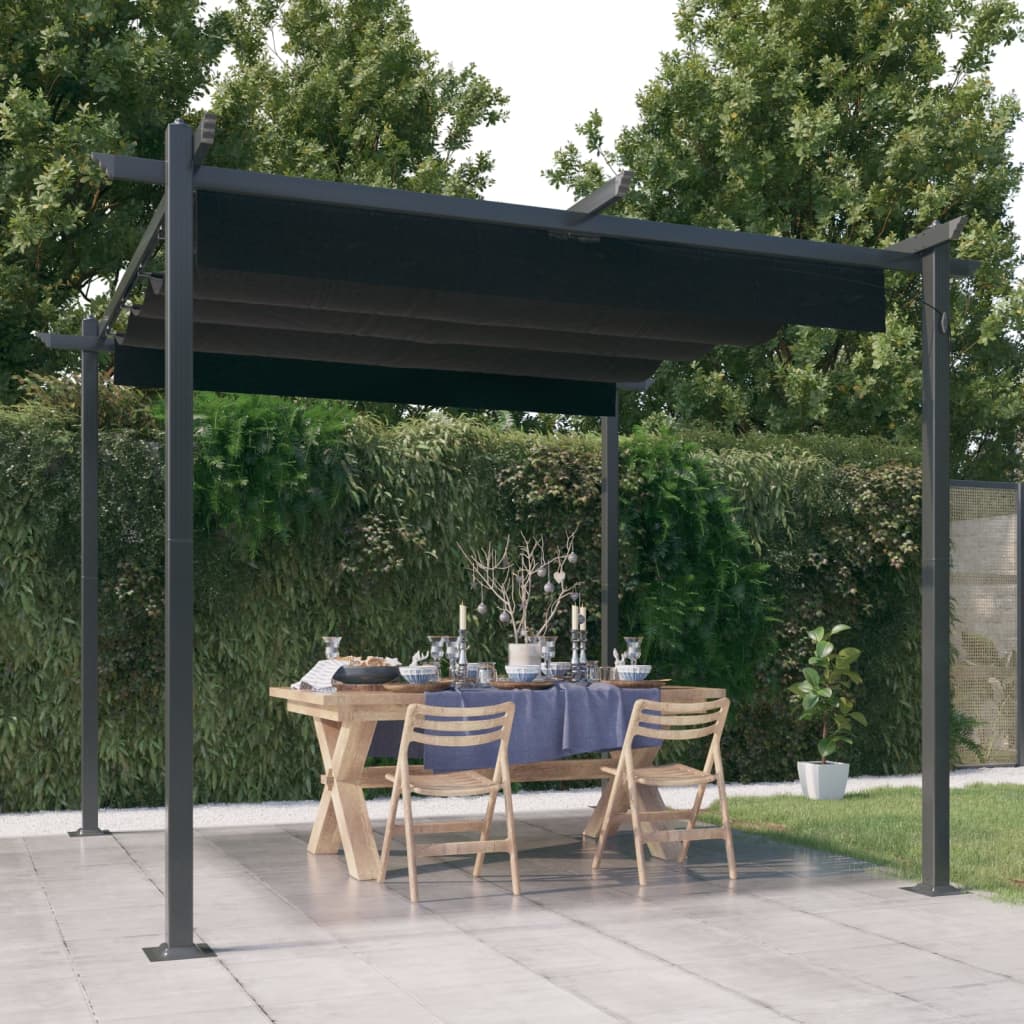 vidaXL Tuinprieel met uittrekbaar dak 3x3 m crèmekleurig
