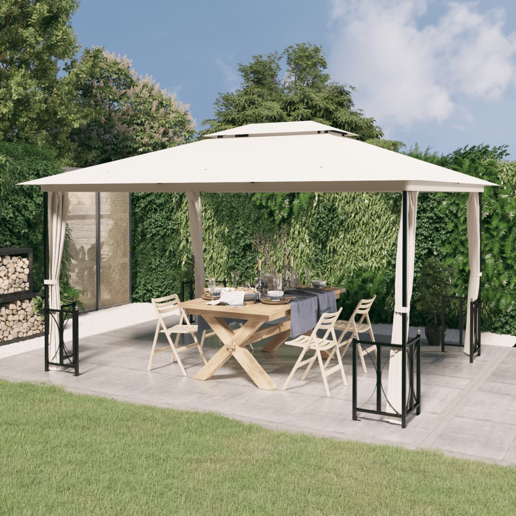 vidaXL Prieel met zijwanden en dubbel dak 3x3 m crèmekleurig