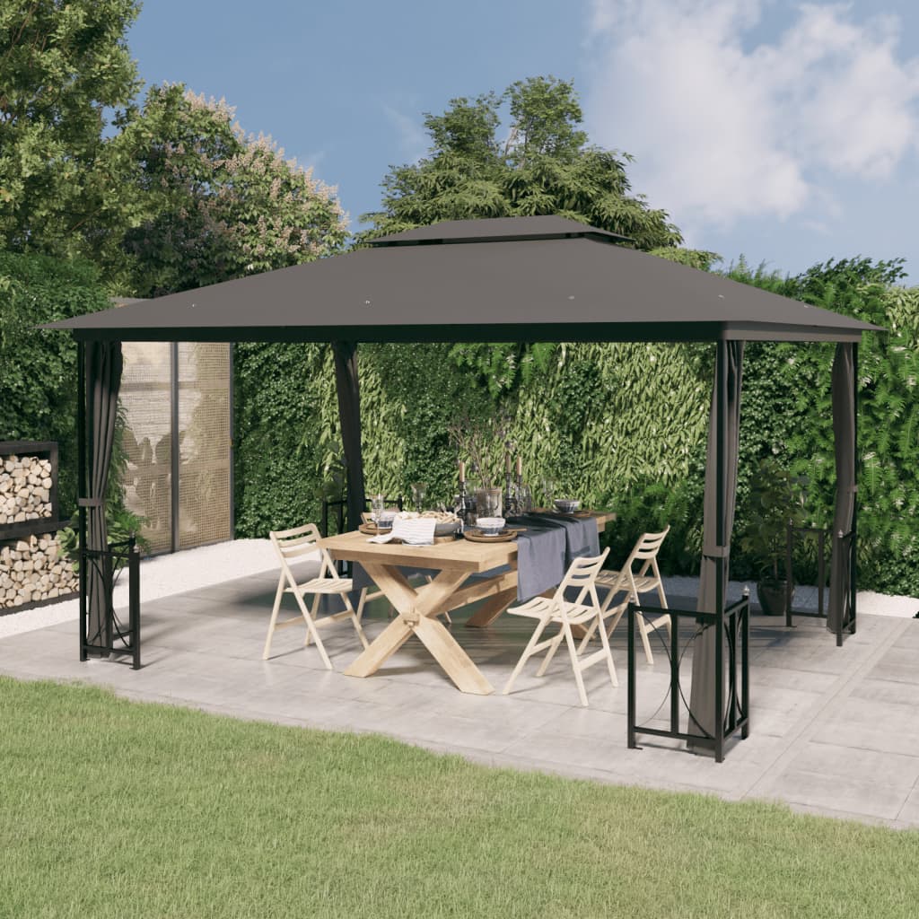 vidaXL Prieel met zijwanden en dubbel dak 3x3 m crèmekleurig