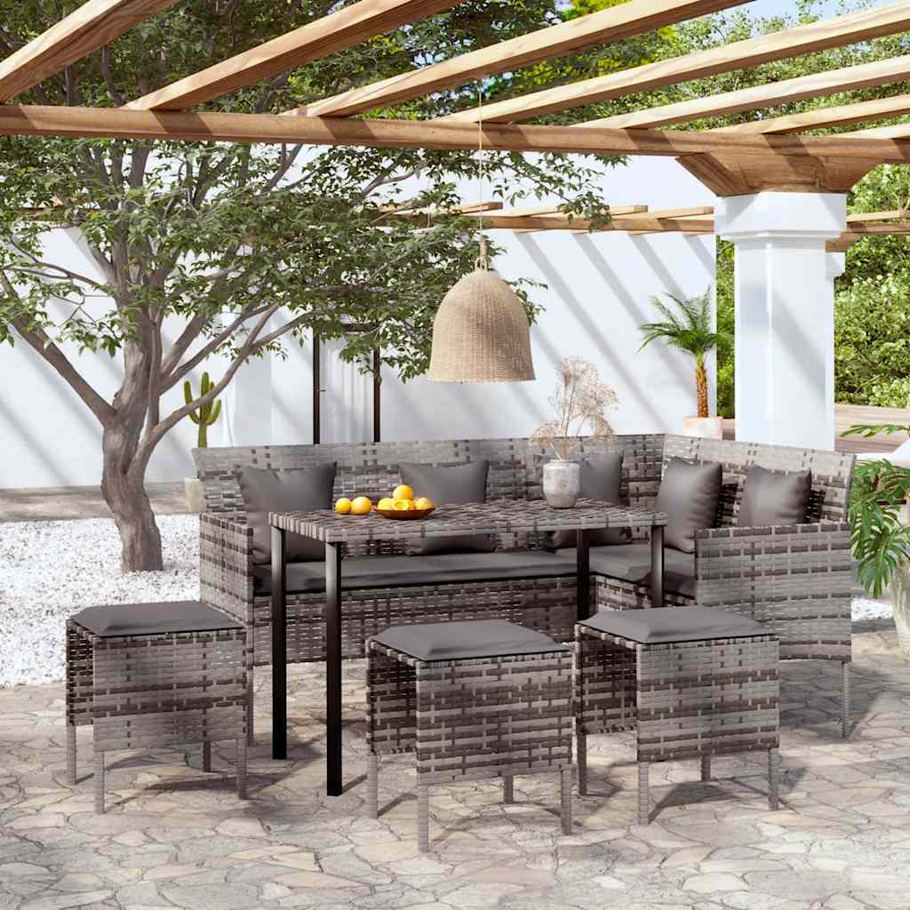 vidaXL 5-piece L-shaped Lounge Set with Cushions Poly Rattan Brown