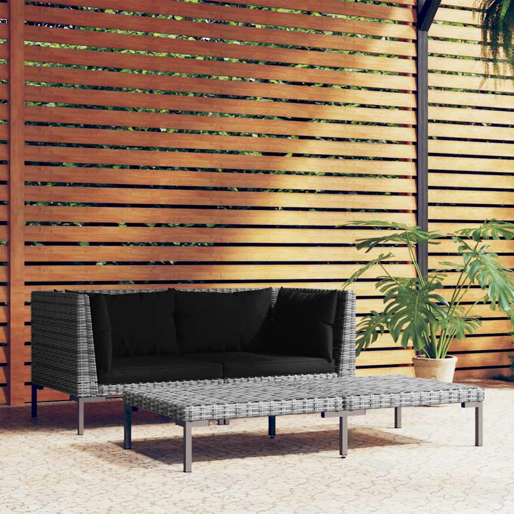 vidaXL Tuinbank met kussens halfrond poly rattan
