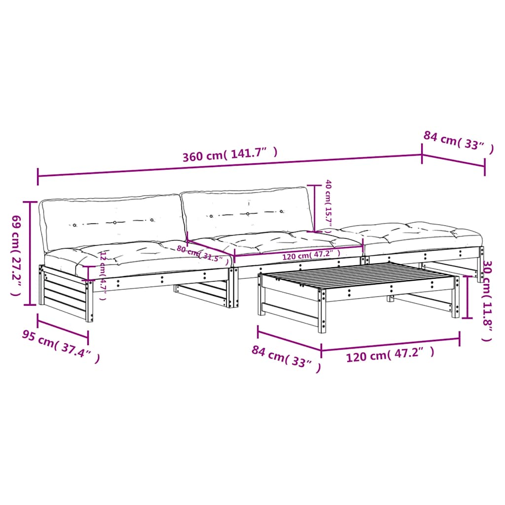 vidaXL 4-Piece Lounge Set with Cushions Solid Wood