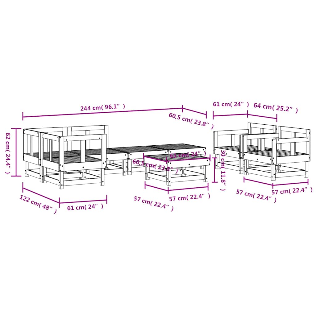 vidaXL 8-delige Loungeset massief grenenhout