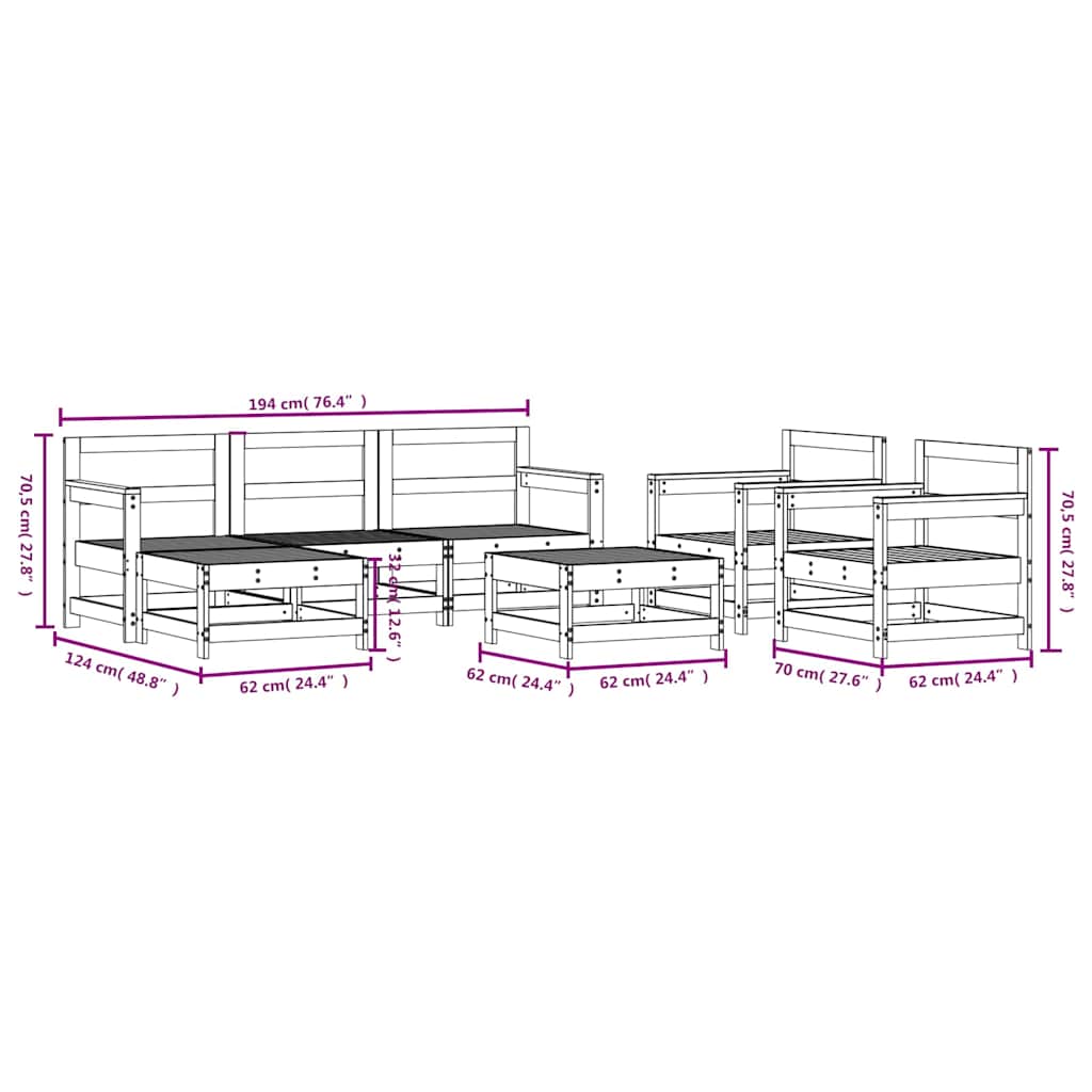 vidaXL 7-delige Loungeset massief grenenhout