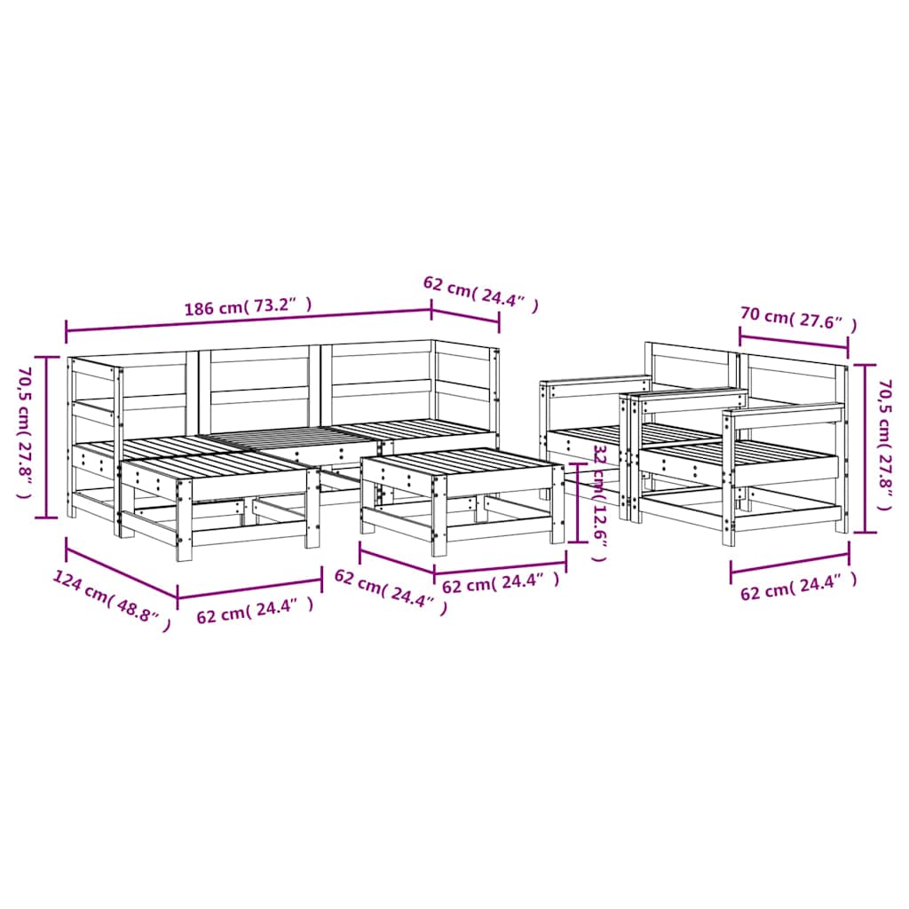 vidaXL 7-delige Loungeset massief grenenhout
