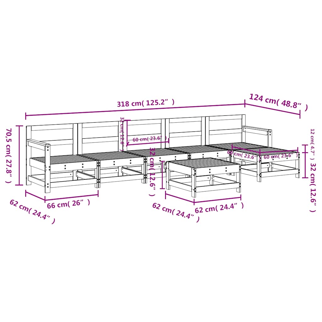vidaXL 7-Piece Lounge Set Solid Pine Wood