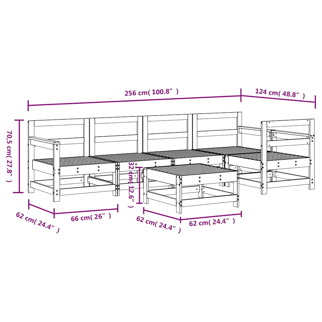 vidaXL 6-delige Loungeset massief grenenhout
