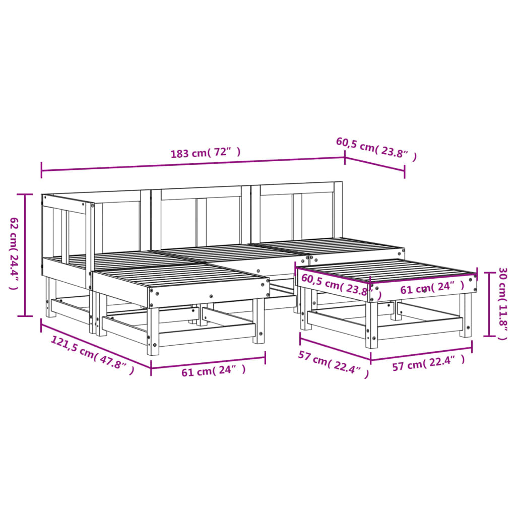 vidaXL 5-delige Loungeset massief grenenhout