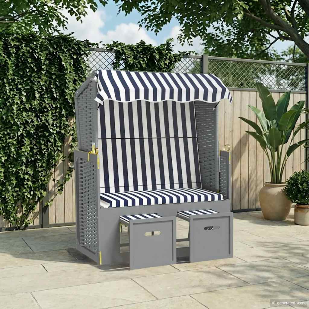 vidaXL Rattan Sun Lounger with Canopy and Solid Wood Grey