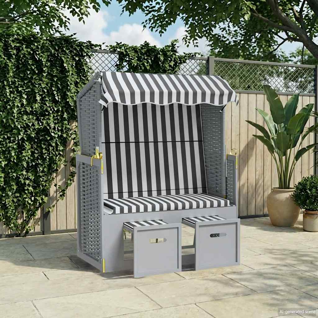 vidaXL Rattan Sun Lounger with Canopy and Solid Wood Grey