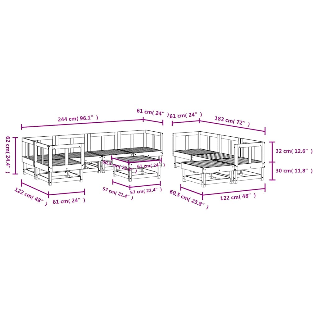 vidaXL 10-delige Loungeset massief grenenhout