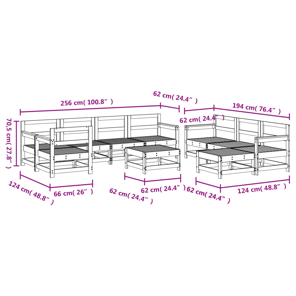 vidaXL 10-delige Loungeset massief grenenhout