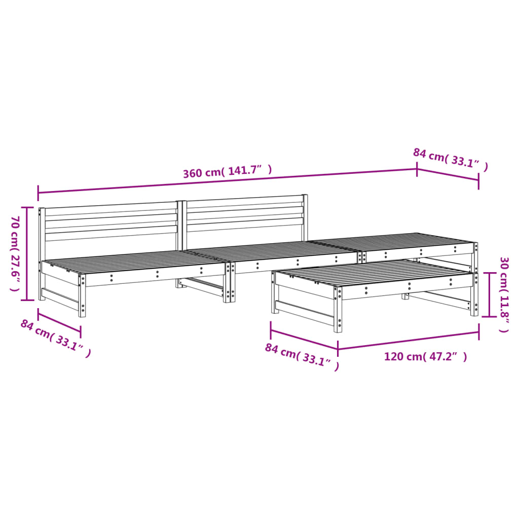 vidaXL 4-Piece Lounge Set Solid Pinewood