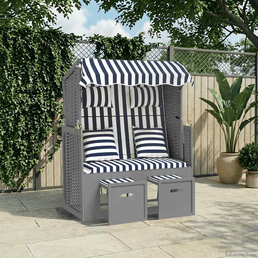 vidaXL Sun Lounger with Cushions Poly Rattan and Solid Wood Grey White