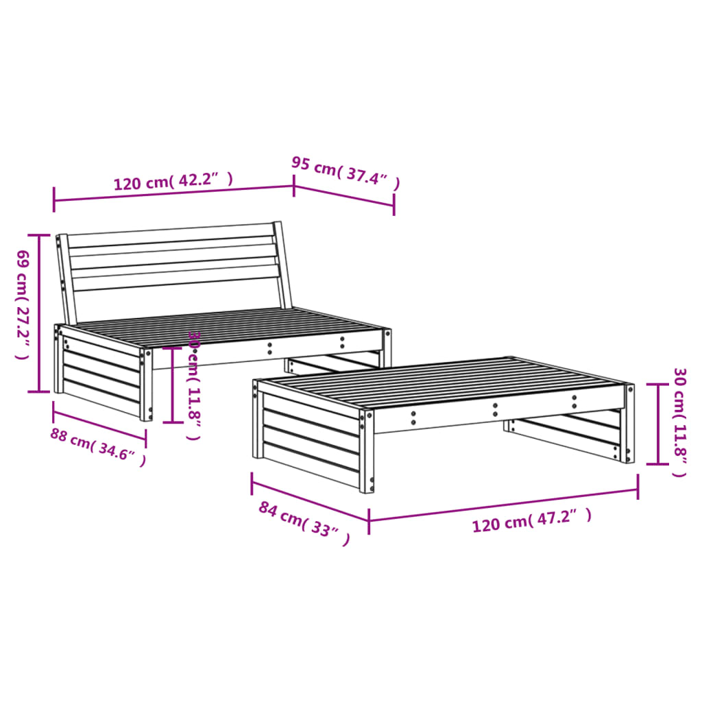 vidaXL 2-delige Loungeset massief grenenhout