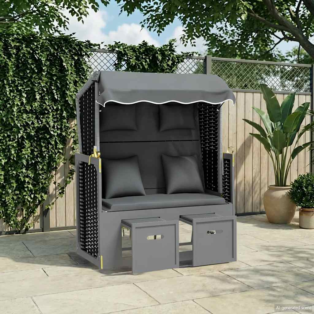 vidaXL Sun Lounger with Cushions Poly Rattan and Solid Wood Grey White