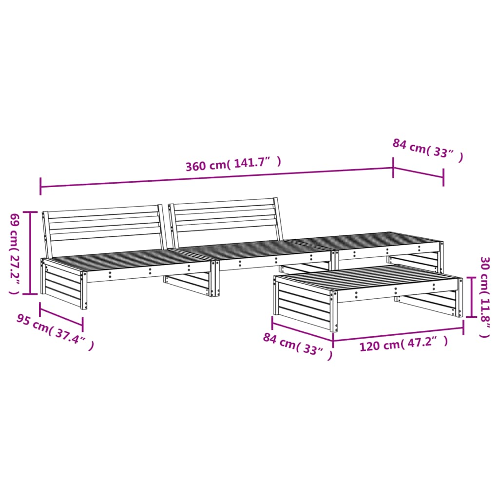 vidaXL 4-delige Loungeset massief grenenhout