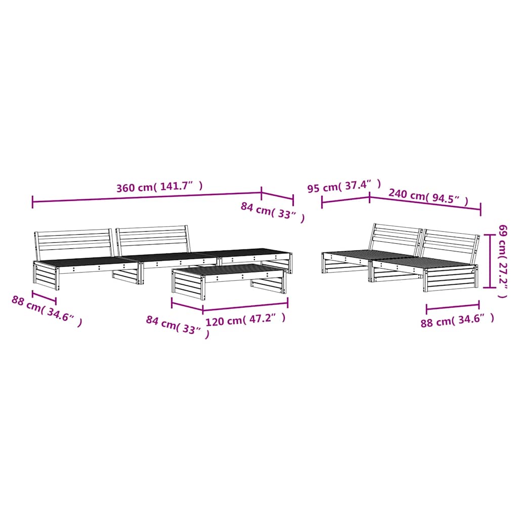 vidaXL 6-delige Loungeset massief grenenhout