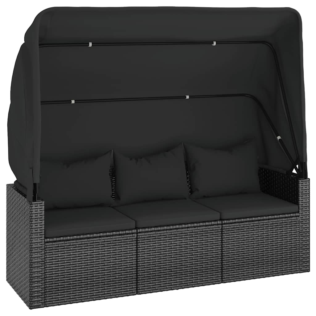 vidaXL 4-delige Loungeset met kussens poly rattan zwart