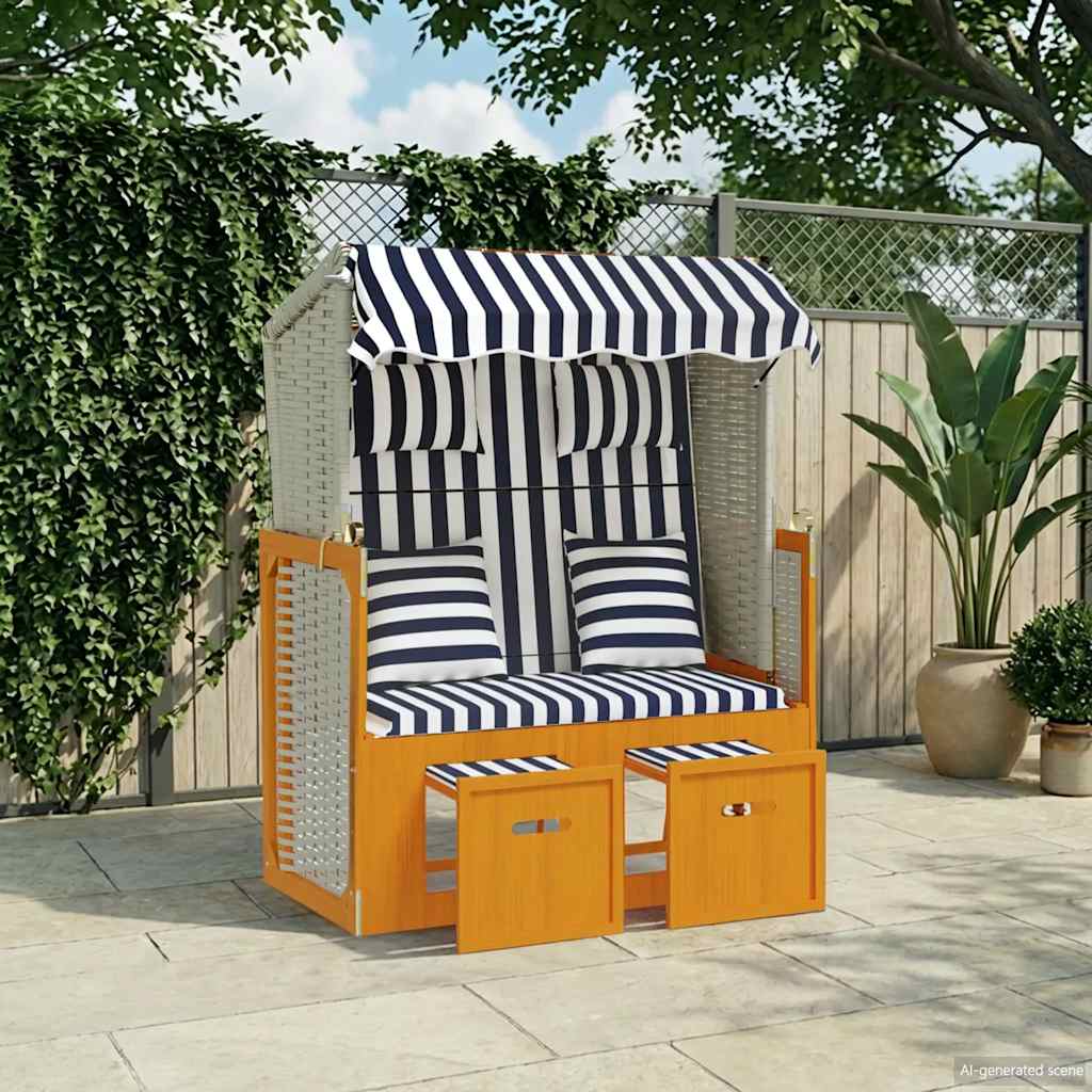 vidaXL Sun Lounger with Cushions Poly Rattan and Solid Wood Grey White