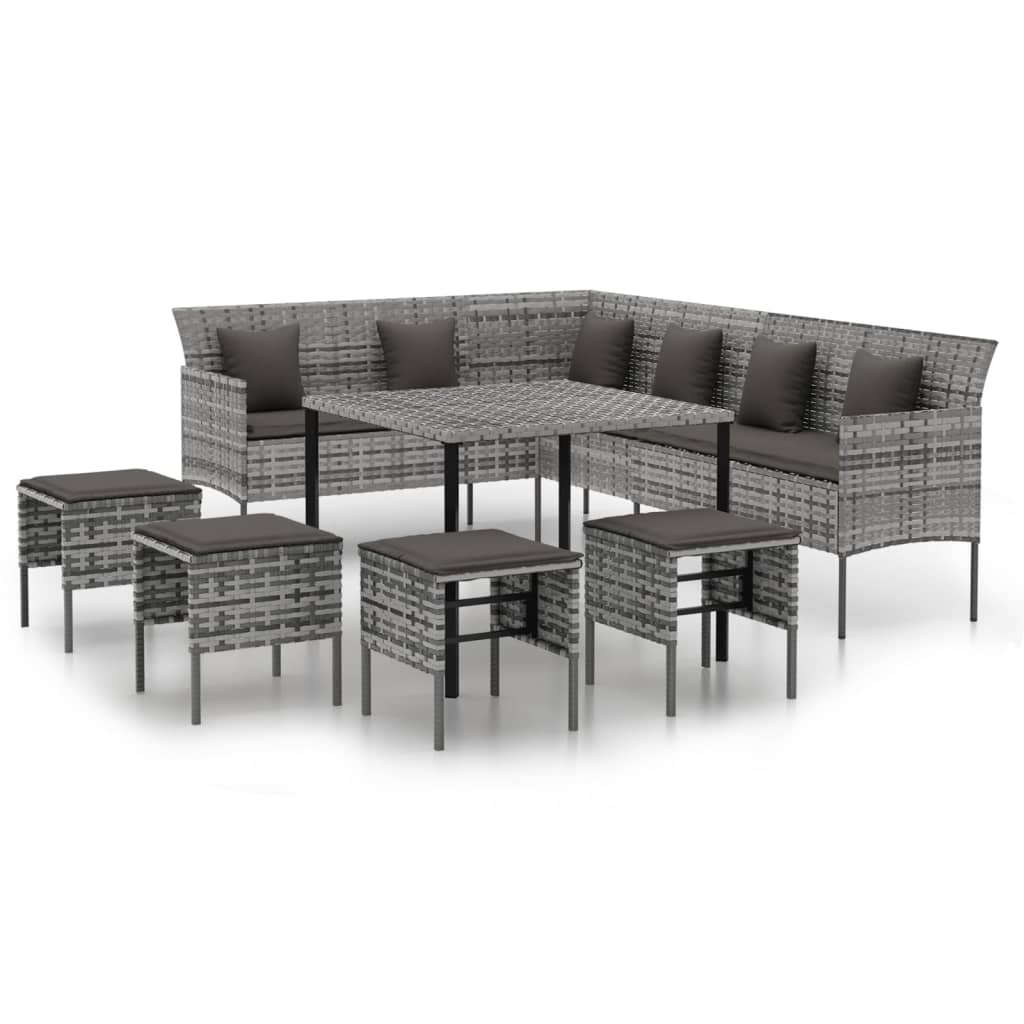 vidaXL 6-delige Tuinset met kussens poly rattan zwart