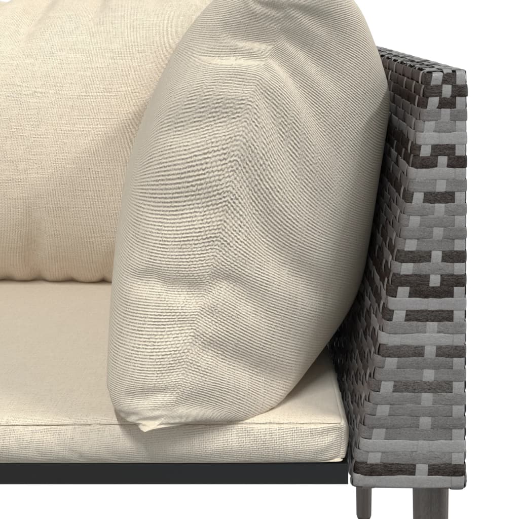 vidaXL 3-delige Loungeset met kussens poly rattan grijs