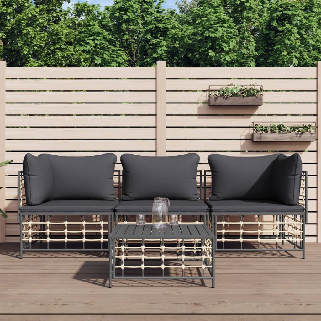 vidaXL Hoekbanken sectioneel met kussens 2 st poly rattan
