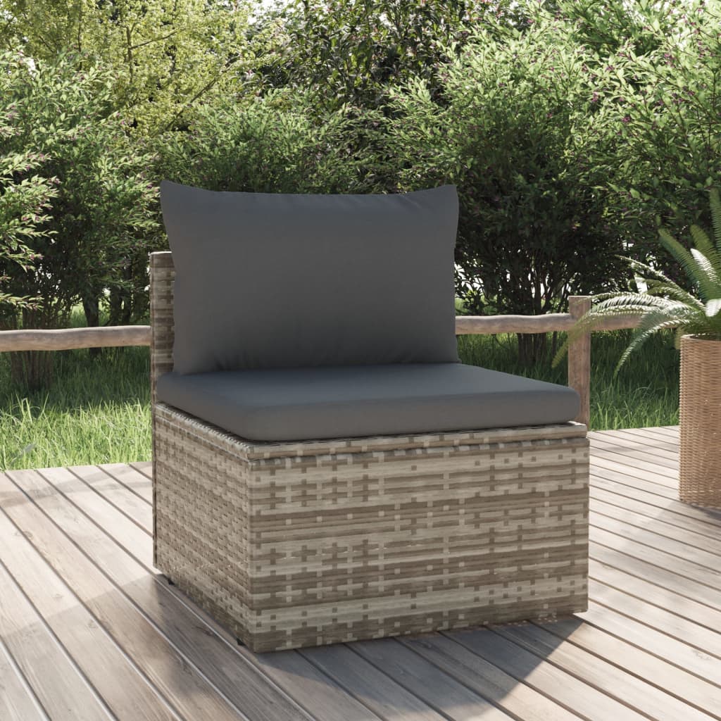 vidaXL Voetensteun met kussen 55x55x30 cm poly rattan grijs