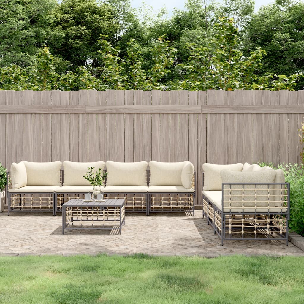 vidaXL 5-delige Loungeset met kussens poly rattan antracietkleurig