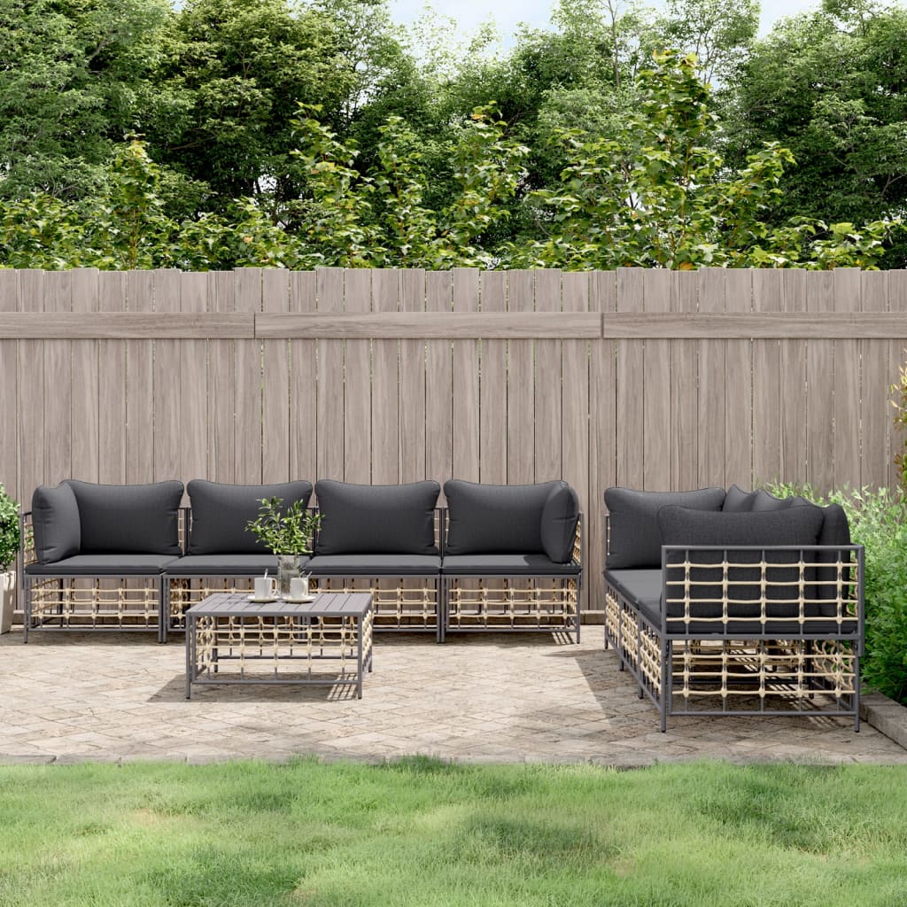 vidaXL 5-delige Loungeset met kussens poly rattan antracietkleurig