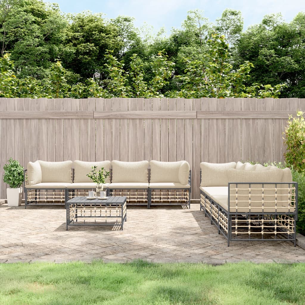 vidaXL 5-delige Loungeset met kussens poly rattan antracietkleurig