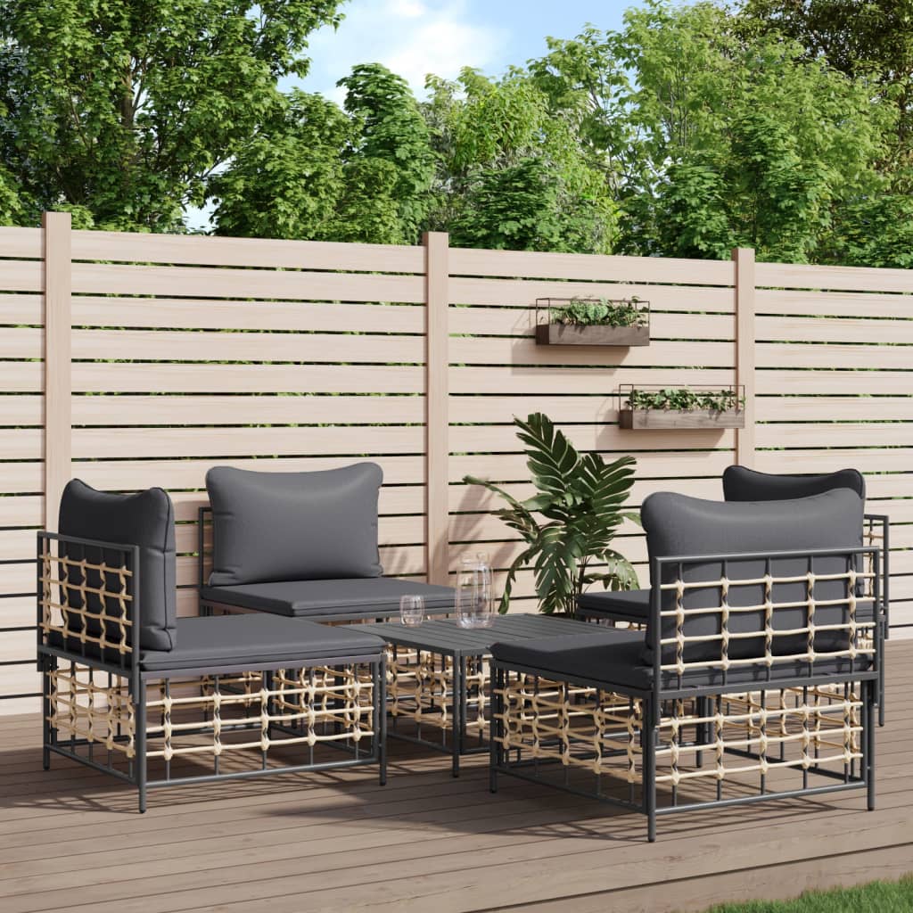 vidaXL 5-piece Lounge Set with cushions poly rattan anthracite