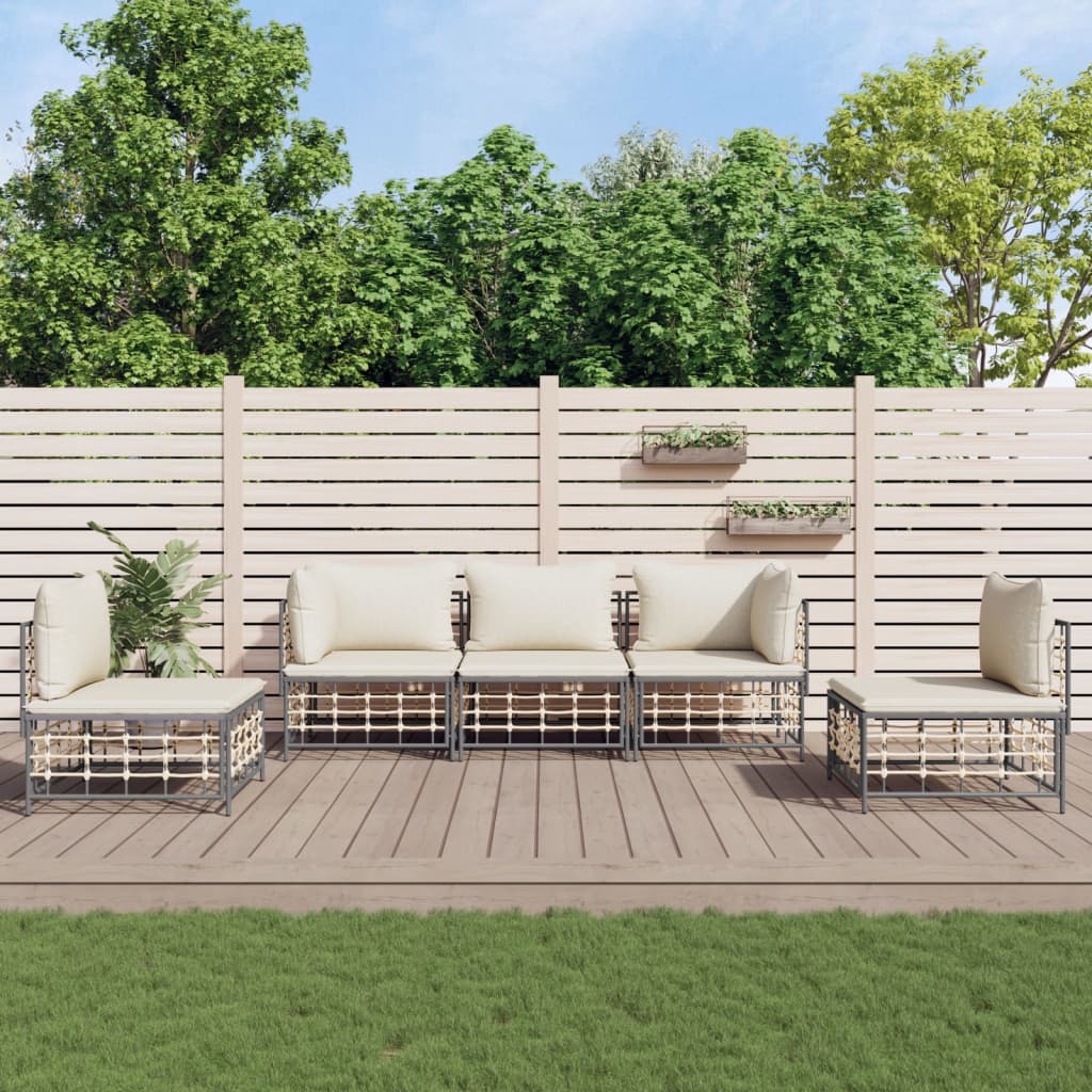 vidaXL 4-delige Loungeset met kussens poly rattan antracietkleurig