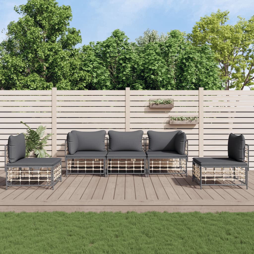 vidaXL 4-delige Loungeset met kussens poly rattan antracietkleurig