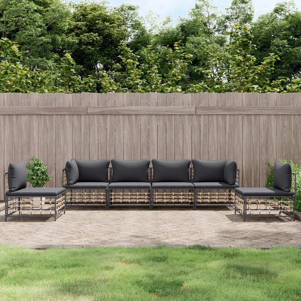 vidaXL 4-delige Loungeset met kussens poly rattan antracietkleurig