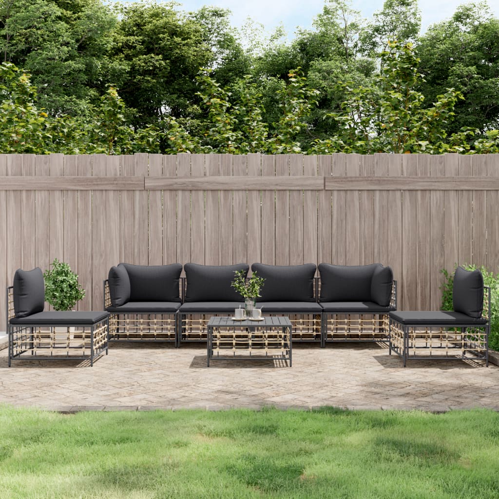 vidaXL 4-delige Loungeset met kussens poly rattan antracietkleurig