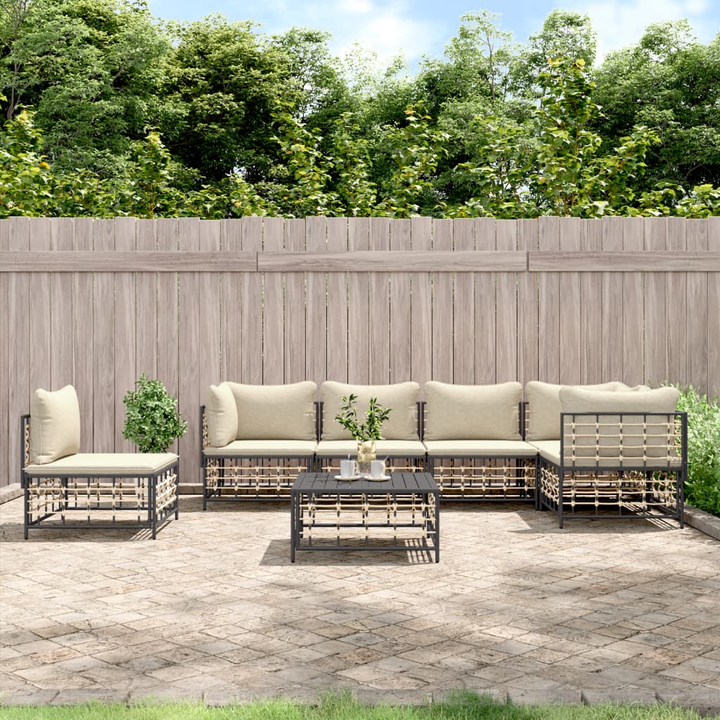 vidaXL 6-delige Loungeset met kussens poly rattan antracietkleurig