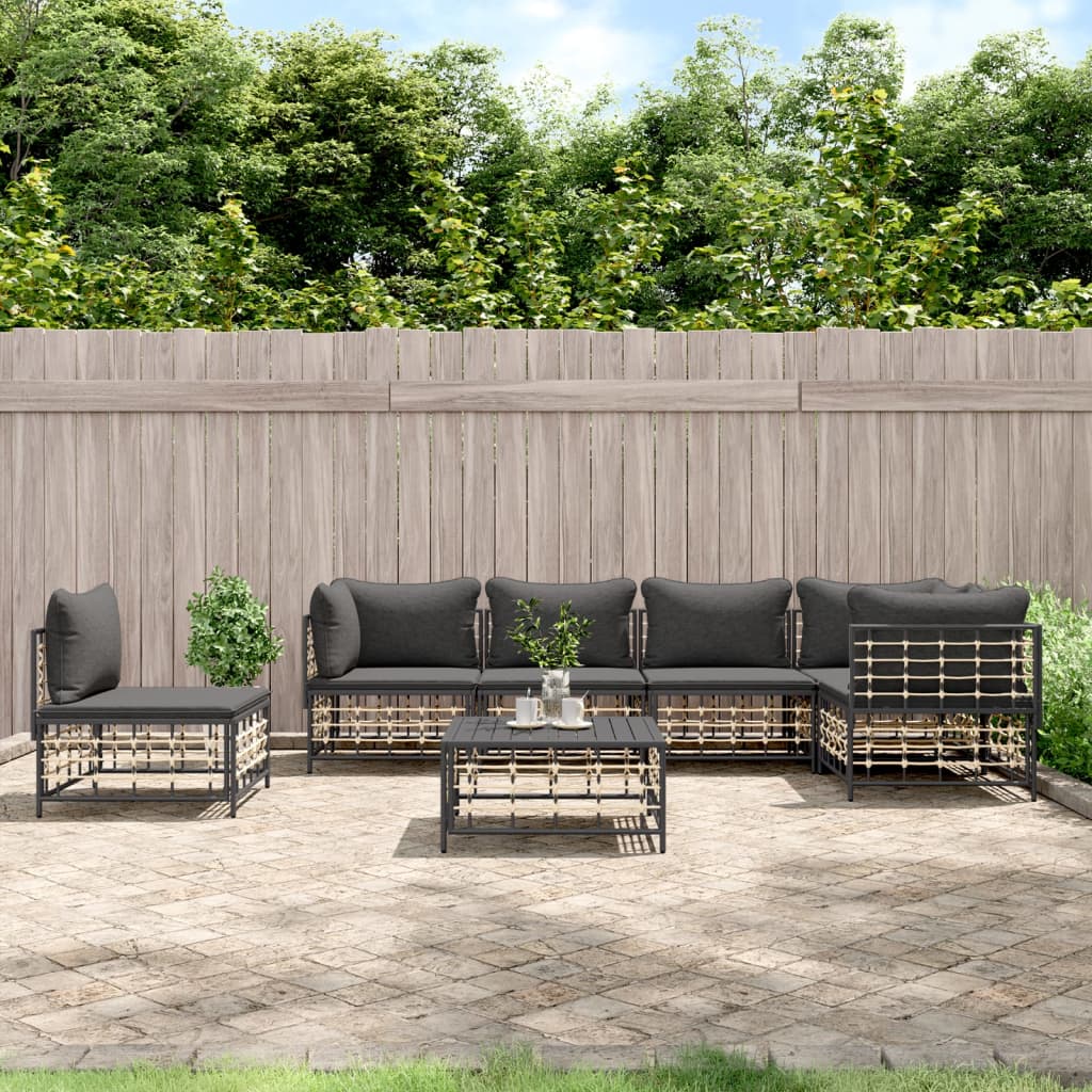 vidaXL 6-delige Loungeset met kussens poly rattan antracietkleurig