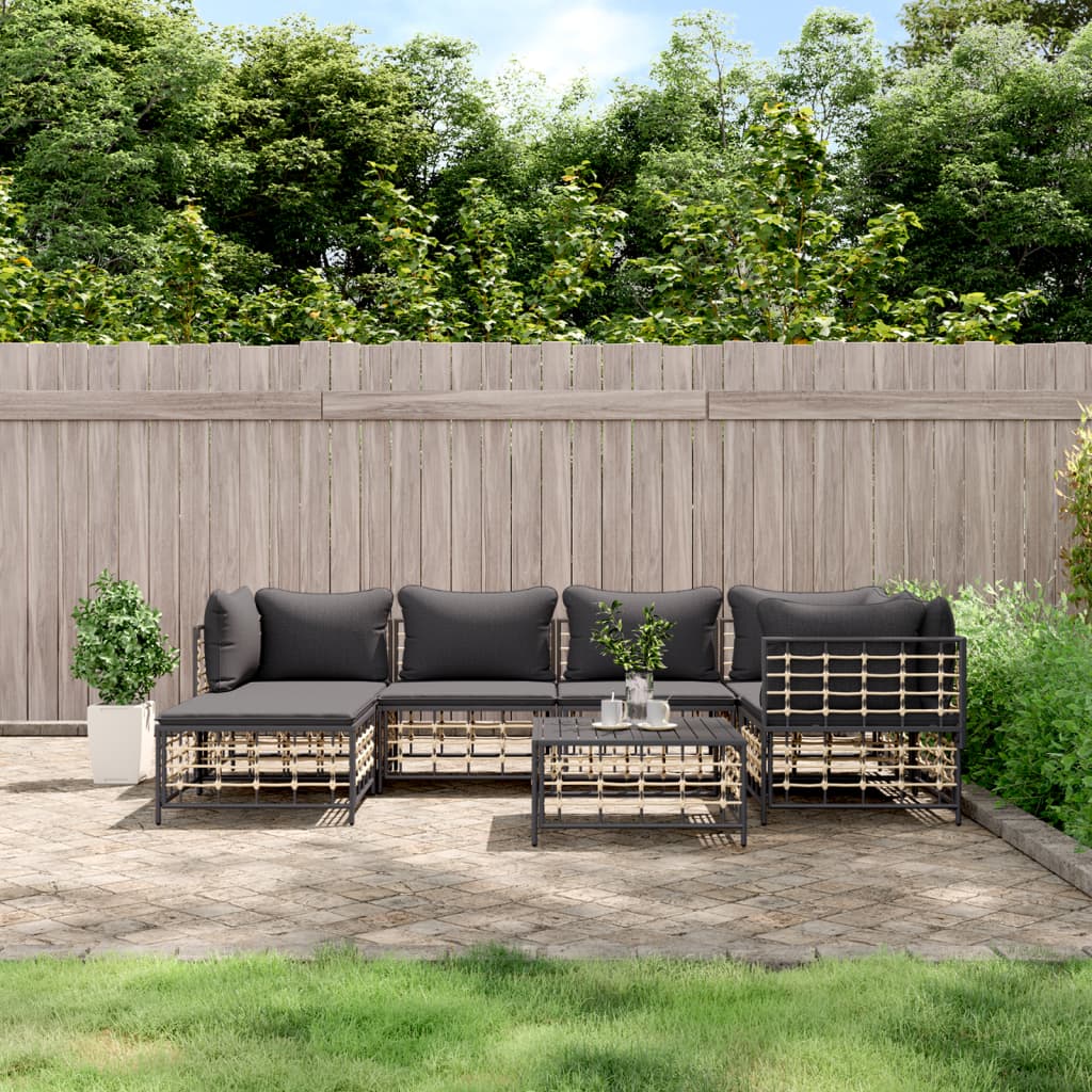 vidaXL 6-delige Loungeset met kussens poly rattan antracietkleurig