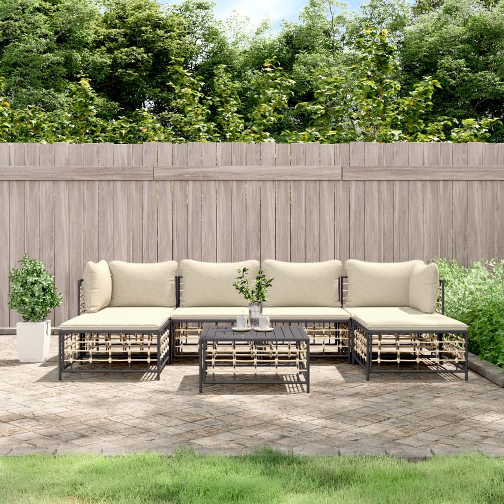 vidaXL 6-delige Loungeset met kussens poly rattan antracietkleurig