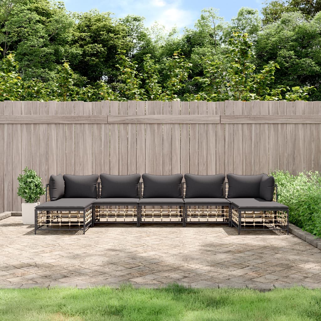 vidaXL 6-delige Loungeset met kussens poly rattan antracietkleurig