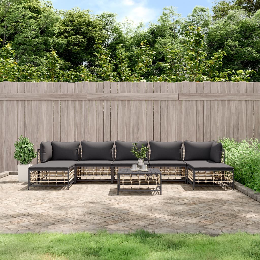 vidaXL 6-delige Loungeset met kussens poly rattan antracietkleurig