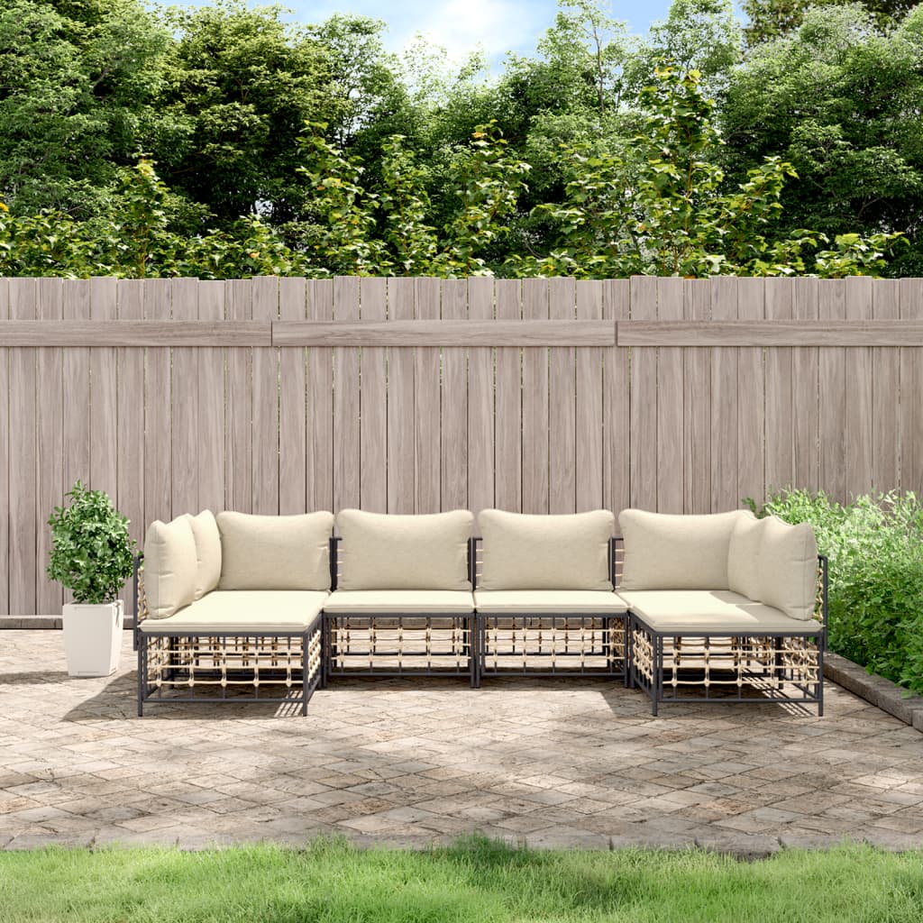 vidaXL 6-delige Loungeset met kussens poly rattan antracietkleurig