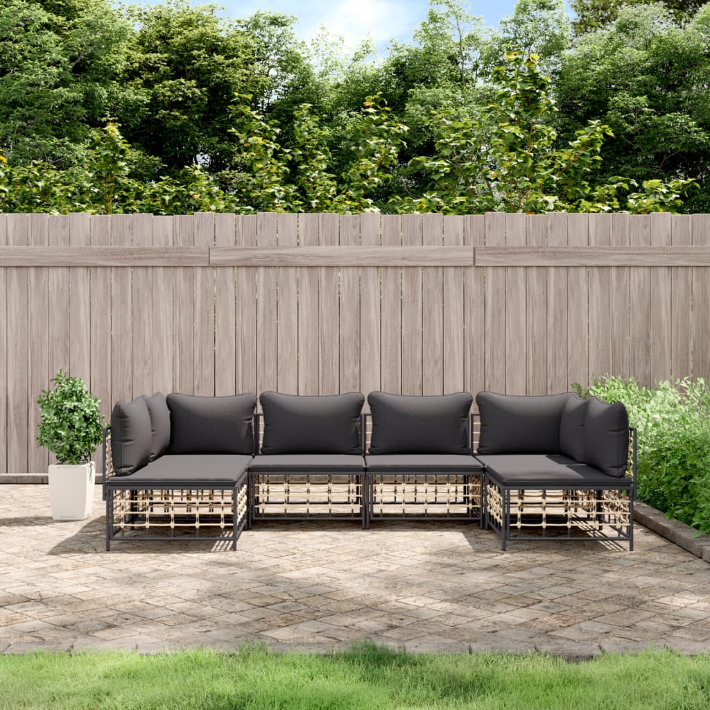 vidaXL 6-delige Loungeset met kussens poly rattan antracietkleurig