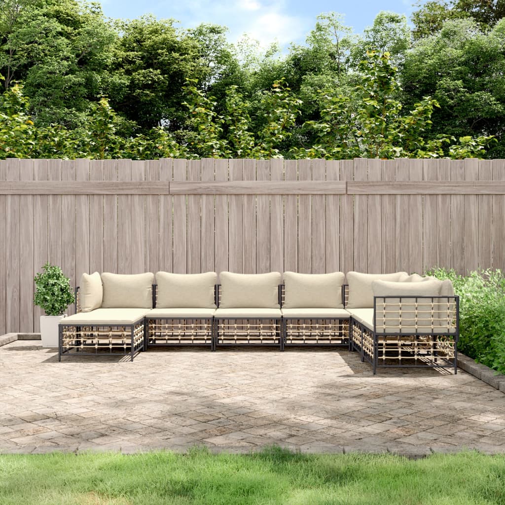 vidaXL 6-delige Loungeset met kussens poly rattan antracietkleurig
